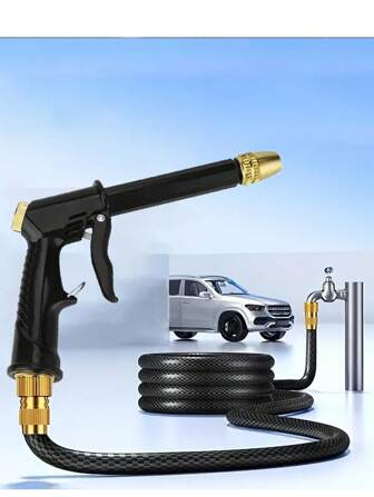 加厚杆镀铜喷嘴高压家用花园洒水器多功能洗车水枪 - 适用于户外庭院清洁、海滩必需品、海滩配件、泳池漂浮物
