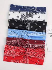 1 buc. Bentiță elastică răsucită în stil boem, cu imprimeu de flori de caju, material moale, casual, versatilă pentru naveta, yoga, antrenament, alergare, bandă sport care absoarbe umezeala pentru femei, bandă de păr cu turban, bandă de transpirație, bandă de păr