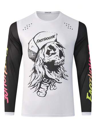 FASTHOUSE FASTHOUSE Men'S Long Sleeve Motocross Jersey, Cycling T Shirt Polyester Quick-Dry Breathable T-Shirt With Cartoon Graphic Print, Machine Washable, Knit Fabric Moto Riding Gear