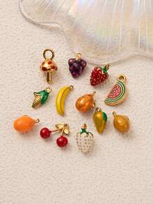 1 件可爱风格夏季水果系列草莓西瓜香蕉樱桃葡萄芒果西柚橙子吊坠，不锈钢材质，DIY 项链手链耳环钥匙扣包链配饰，电镀 18K 金，防水防汗，女士珠宝，女士配饰，送给妻子、母亲和女友的礼物