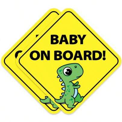2pcs Baby In Car Stickers For Boys Paint, Removable, Non-Magnetic Baby Stickers For Cars & Windows -Baby Dinosaur