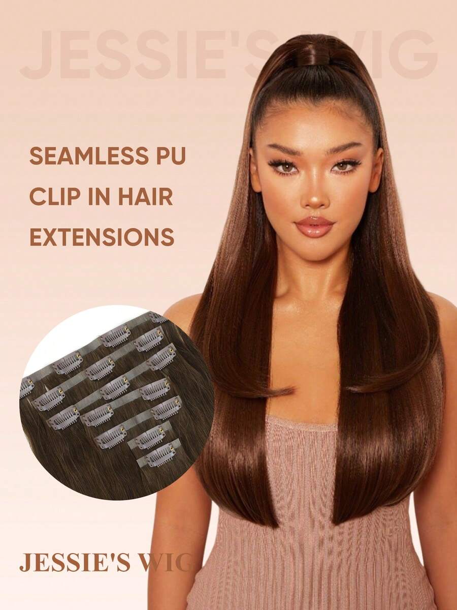 jessie's wig Tóc giả Jessie 7 món kèm 16 kẹp, tóc nối thẳng, tóc thật tự nhiên, tóc nguyên chất, tóc nối hai lớp, thích hợp sử dụng hàng ngày cho nữ, dễ dàng đeo. - S4 - Xem 1