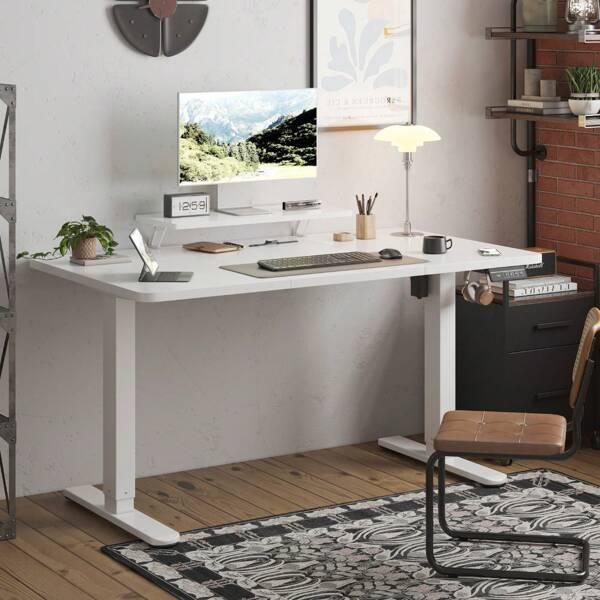 Gunji 120/140/160cm Höhenverstellbarer Schreibtisch mit Monitorfuß, ergonomischer Schreibtisch für das Heimbüro, Bürotisch