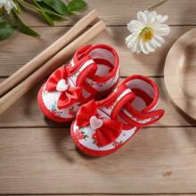1 par de zapatos/calcetines para bebés niñas con suela blanda, encaje, moño, para recién nacidos e infantes de 0 a 12 meses, calzado de princesa para los primeros pasos