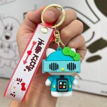 1pc Hello Kitty Keychain With Music, Cute Plush Doll Pendant, Backpack Charm, Car Key Chain Accessory, Girly Gift