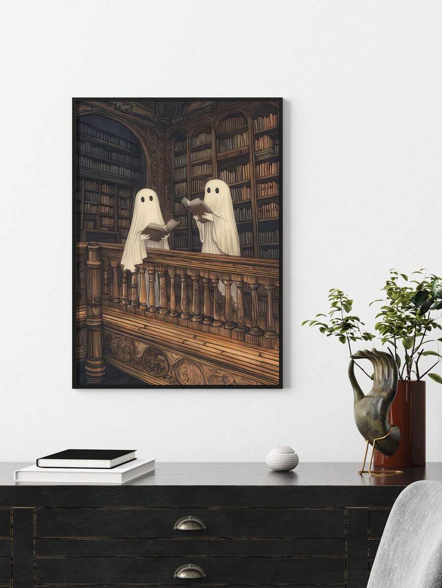 1pc Tranh in nghệ thuật vải canvas Ghostly Fantasy In Library - Trang trí tường phong cách cổ điển hiện đại cho gia đình, văn phòng, phòng tắm, phòng khách, phòng ngủ, phòng ăn - Không khung - Nhiều màu - Xem 1