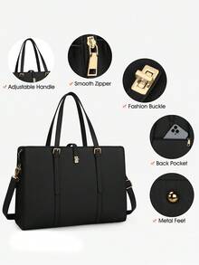 NEWHEY 15.6英寸女士真皮笔记本电脑包，防水女士单肩包，商务笔记本电脑公文包 - 黑色 - 查看 4