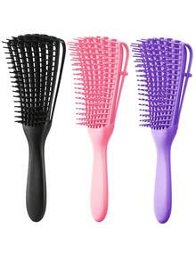 1 件适用于黑色自然头发的顺发梳，适用于卷发非洲 3/4abc 纹理的顺发梳，更快更轻松地梳理干湿头发，无痛发刷梳 - 彩色 - 查看 8