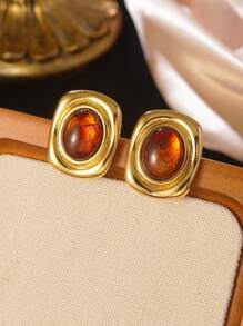 1 par de pendientes de acero inoxidable con forma geométrica en tonos granates, adecuados para que las mujeres los usen en fiestas o como regalo para amigos