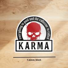 Karma Vinyl Stickers, Skull Red Stickers, Cool, Suitable For Car Bumpers, Water Cups, Tablets, Mobile Phone Cases, Etc., Disposable Stickers