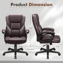 Executive Office Chair, PU Leather High Back Ergonomic Armchair For Home Desk With Wheels, Brown - Brown - View 3