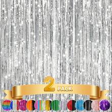 2Pack Silver Metallic Tinsel Foil Fringe Curtains, Door Streamer Photo Booth Backdrop Birthday Wedding, Graduation Engagement Bridal Shower Bachelorette Party Decorations Dancing Ball Party - Blue Purple Pink - 查看 5