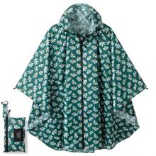 Women's Waterproof Hooded Rain Poncho-Plaid Pattern,Sportwear With Pockets & Zip Closure