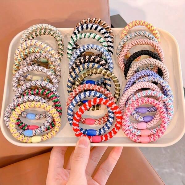 Set de 6 Scrunchies multiusos y trenzados de manera sencilla - Elegantes ligas para el pelo de mujer, con alta elasticidad y colores contrastantes gruesos, aptos para combinar a diario en diversos colores