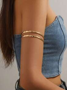 1 pieza Brazalete de doble capa con diseño minimalista y ahuecado, elegante accesorio de personalidad, brazalete abierto