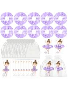 10 sets de Cadeaux de fête de ballerine comprenant 10 élastiques à cheveux chouchous, 10 cartes de remerciement de ballet. Cadeaux de fête d'anniversaire de ballerine, de représentation de danse - Multicolore - Voir 15