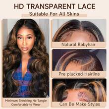 Arsenco Brown Highlight Loose Body Wave 4X4  Glueless Human Hair Wig Pre Cut Lace Front Wig Pre Plucked Ready To Go Long Black Wig For Women (16 Inch & Precut Lace Color 1B/30) - 間色 - 查看 3