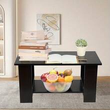 Modern Coffee Table Living Room Tea Side End Desk With Lower Storage Shelf Black - Black - View 9