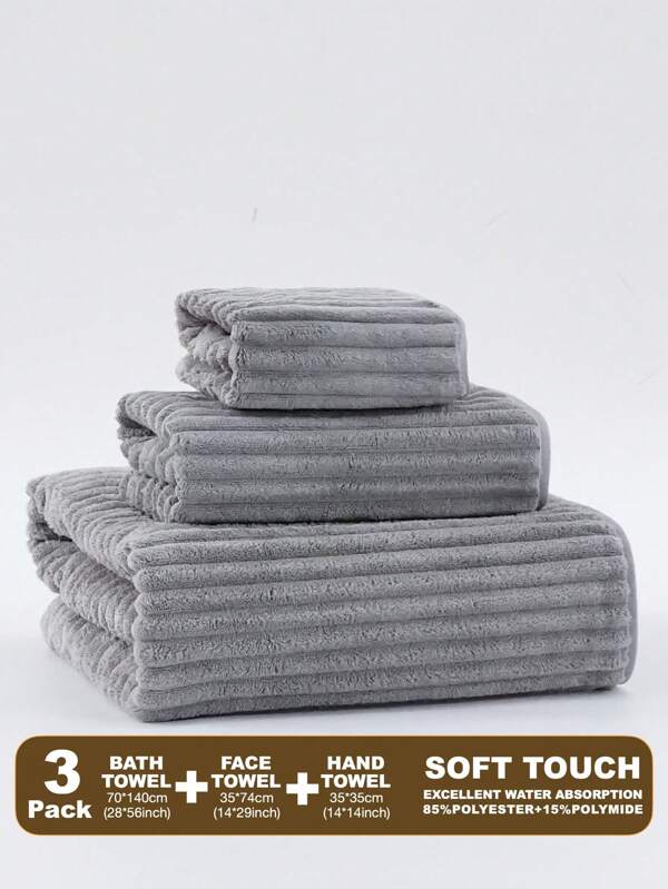 3pcs/Set Absorbent Coral Velvet Bath Towels, 1 X Bath Towel 70*140cm, 1 X Face Towel 34*75cm, 1 X Washcloth 35*35cm, Soft & Skin-Friendly For Home & Bathroom Back To School For Beauty Salon Home Bathroom