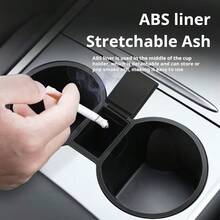 TRTY Y 型中控台杯架带烟灰缸收纳盒，车载杯架限位器，杯架保护器，内饰配件，硅胶扶手隐藏式立式抽屉收纳盒，适用于特斯拉配件，也是新年、情人节、复活节、父亲节、圣诞节、生日的绝佳礼物