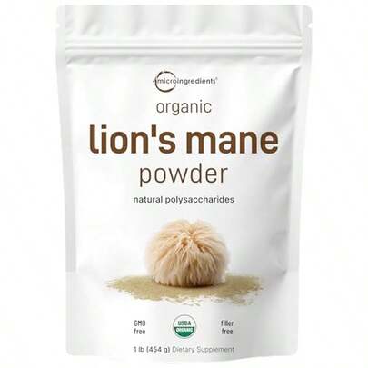 MicroIngredients 16oz Organic Lion's Mane Powder | Non-GMO Vegan Superfood | Whole Fruiting Body & Mycelium For Brain Health, Natural Energy & Immune Support