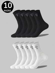 5/10/20 Pairs Thick Black & White Men's Winter Socks, Fashion Casual Comfortable, Suitable For Outdoor Sports, Running, Fitness, Compression Knee Socks, Business Casual Holiday Black & White Crew Socks, Christmas, Thanksgiving, New Year Holiday Gifts (Thick Version), Fits Shoe Size (35-39/39-42) - Multicolor - View 4