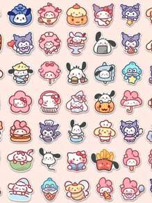 Sanrio 100Pcs Random Style Hello Kitty Cute Cartoon Character Stickers - Synthetic Paper Self-Adhesive & Reusable Decals For Journals Laptops DIY Crafts Waterproof Asymmetric Shapes(Some Parts May Be Random)