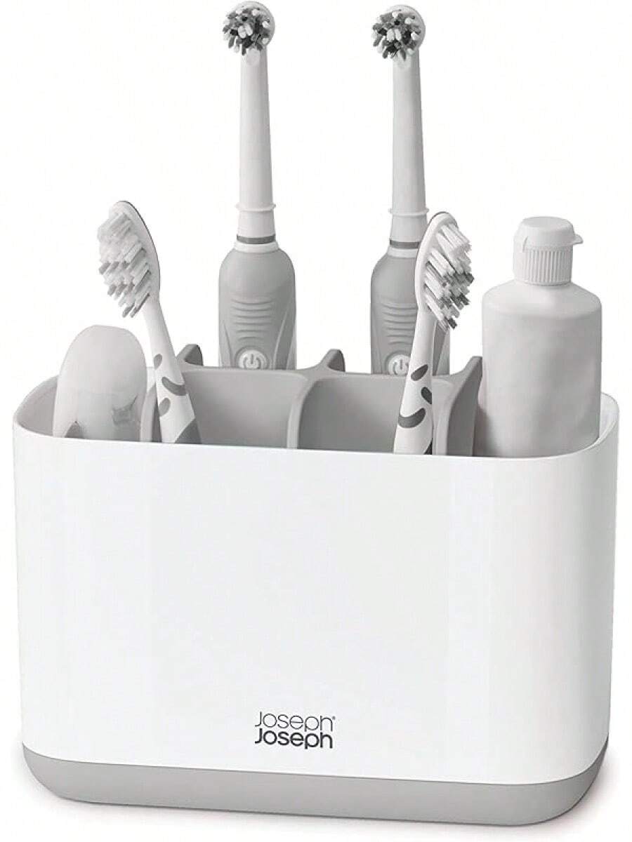 Tooth Brush Holder Joseph Joseph EasyStore Stainless-Steel Toothbrush Holder Bathroom Storage Organizer Caddy, Small - 灰色/白色 - 查看 1