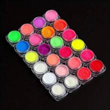24 Farben Neon-Leuchpuder Geschenkbox-Set aus Harz, Leuchtpulver zum Selbermachen für Nail-Art Deko, Wasserfarben-Nagellack-Bemalung mit Glitzer, lang anhaltend glänzende Nageldekorationen - Nagelstudio für Zuhause