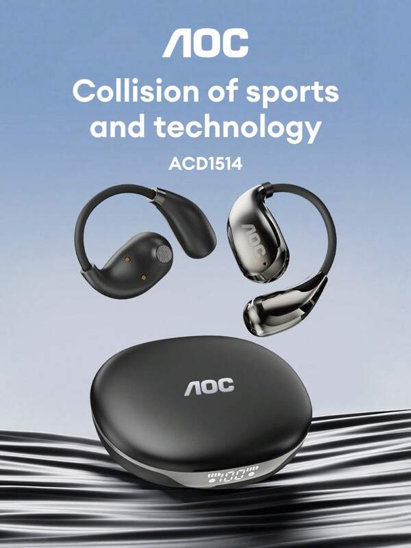 AOC AOC ACD1514 Bluetooth Earphones, Hanging Ear Design With ENC Noise Cancellation, Surround Sound, Deep Bass, LED Power Display, Comfortable Wearing For Gaming, Sports, Business, Compatible With Smartphones & Computers