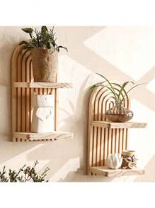 1 pieza Estante de pared en forma de puerta de madera maciza para macetas, artesanía de madera para decoración del hogar y la sala de estar
