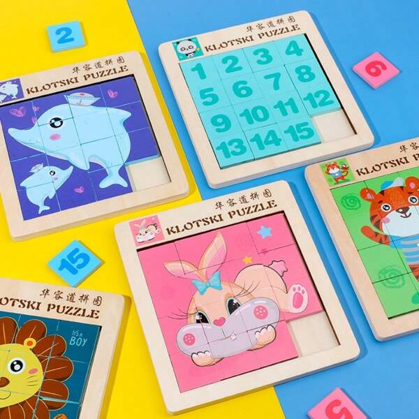 The Cartoon Animal Mobile Double-Sided Digital Huarong Dao Sliding Puzzle Toy 4x4 Cube Magic Cube Game Is For Family Play And Entertainment