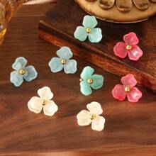1 paire de boucles d'oreilles fleurs colorées en acier inoxydable doré 18 carats, style minimaliste de mode adapté pour la fête, les rendez-vous et le port au bureau