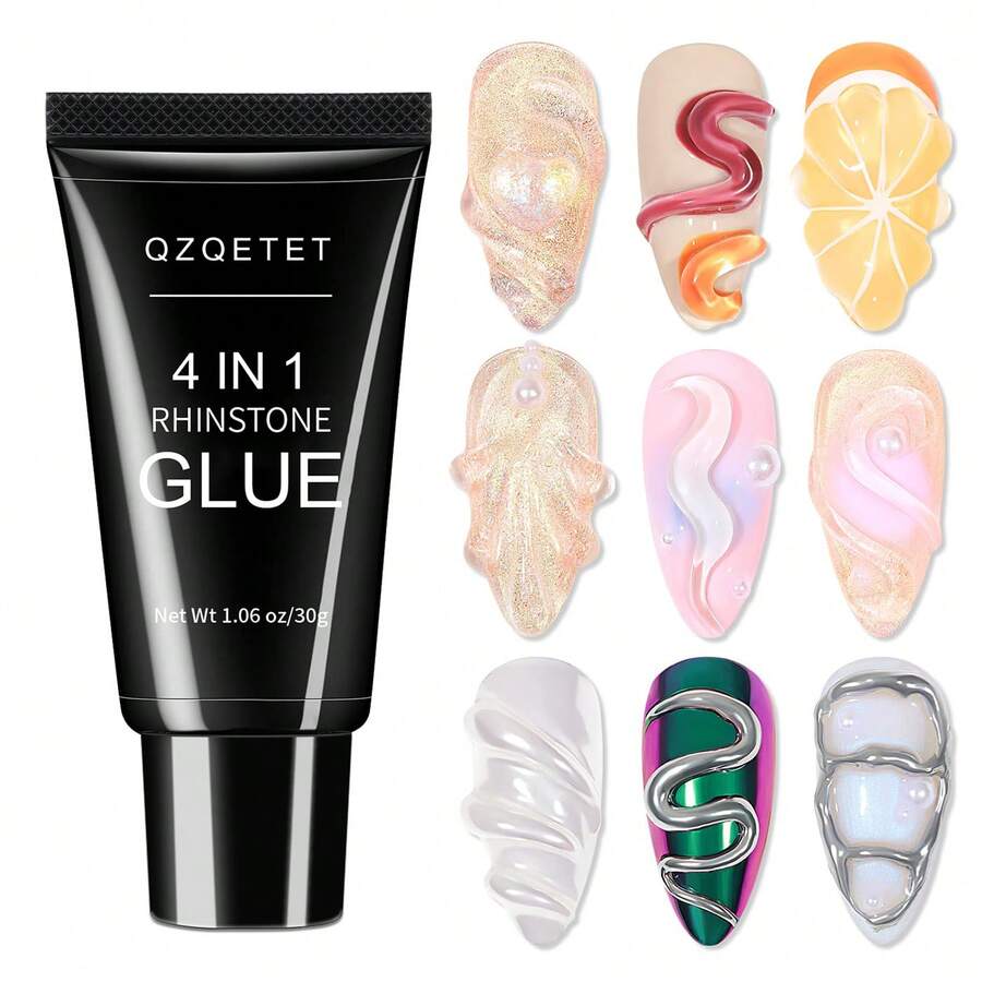 Pegamento con rhinestones 4 en 1, gel de uñas 3D de 30g, no requiere limpieza, para decoraciones, uñas postizas, gemas y creación de diseños 3D - transparente - Ver 1