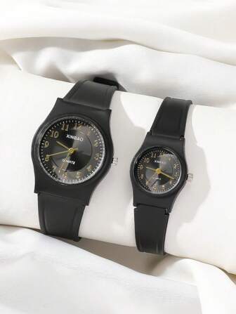 2 piezas de relojes de cuarzo negros sencillos para hombres y mujeres, aptos para uso diario y como regalo para festivales y cumpleaños