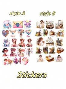 17/18 pezzi di adesivi colorati ad acquerello e pastello con cuori, ragazze floreali di primavera e motivi caffè, adesivi vintage con lettere scritte a mano per fai-da-te, scrapbooking, planner, taccuino, computer, articoli di cartoleria vintage, forniture scolastiche, ritorno a scuola