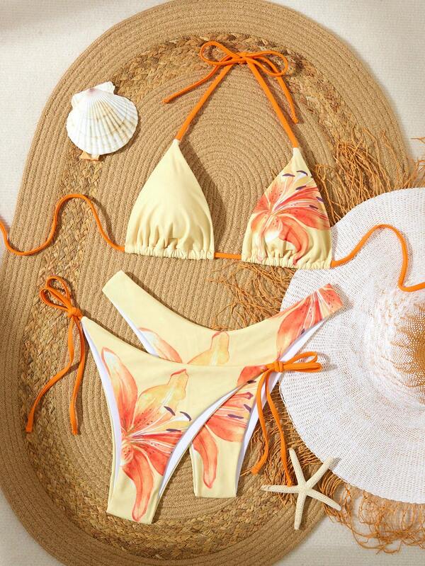 مجموعة بحرية 3 قطع/طقم تاسيس بشريط أنثوي، ملابس شاطئ عصرية وجذابة