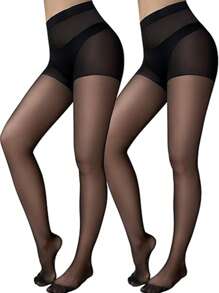 2 Pairs/4 Pairs Women's Black Sheer Pantyhose, 20D Smoothing Control Top Tights, Dress Socks