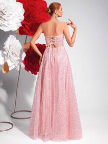 ADYCE 亮片露背高开衩系带镂空露肩派对晚礼服、长袍、正式礼服、婚礼宾客礼服