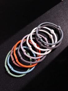 Set de 10 piezas de brazaletes elásticos de silicona multicolor personalizados de moda para hombres, joyería para deportes al aire libre