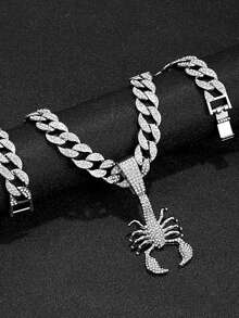 1 件欧美嘻哈风格实心水钻蝎子吊坠项链，时尚别致的个性化配饰，适合日常佩戴