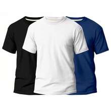 KIT 3 Basic Plain Men's T-Shirts 100% Cotton 30.1 - Trắng + Đen + Xanh Navy - Xem 1