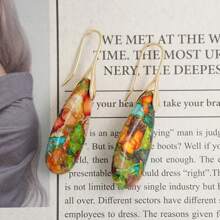 Natural Healing Stone Fishhoop Dangle Drop Earrings Statement Gold Silver Earrings