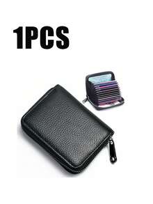 Faux Leather Card Holder | Unisex RFID-Blocking Wallet | Multi-Slot, Ultra-Slim Design With Zipper Closure | Secure & Stylish Black Minimalist Credit Card Organizer For Men And Women, Card Storage | Minimalist Design | Durable Stitching, Card Holder Wallet - Multicolor - View 2