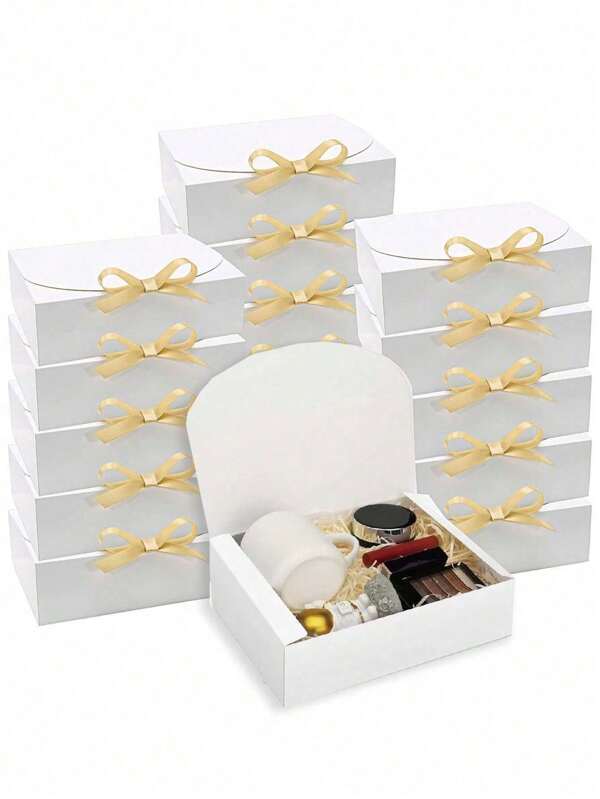 10 stuks - Witte geschenkdozen met deksels, geschenkdozen in bulk met deksels, aanzoekdozen voor bruidsmeisjes met linten, geschenkdozen voor bruiloften, verjaardagen, babyshowers en andere feesten. Valentijnsdag geschenkdoos
