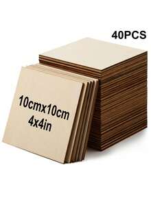 10/20/40 件 4 英寸 x 4 英寸未完成木方块，0.08 英寸厚空白椴木砖，天然木片，适用于工艺品、绘画、拼字游戏、建筑模型 - 杏色 - 查看 1