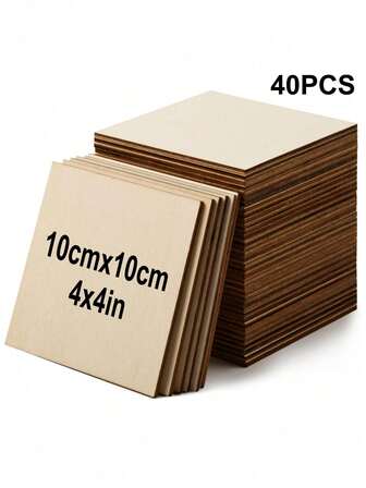 10/20/40 Piezas Cuadrados de madera sin acabar de 4"x4", de 0.08" de grosor, baldosas de madera de tilo en bruto, rebanadas de madera natural para manualidades, pintura, Scrabble, construcción de modelos