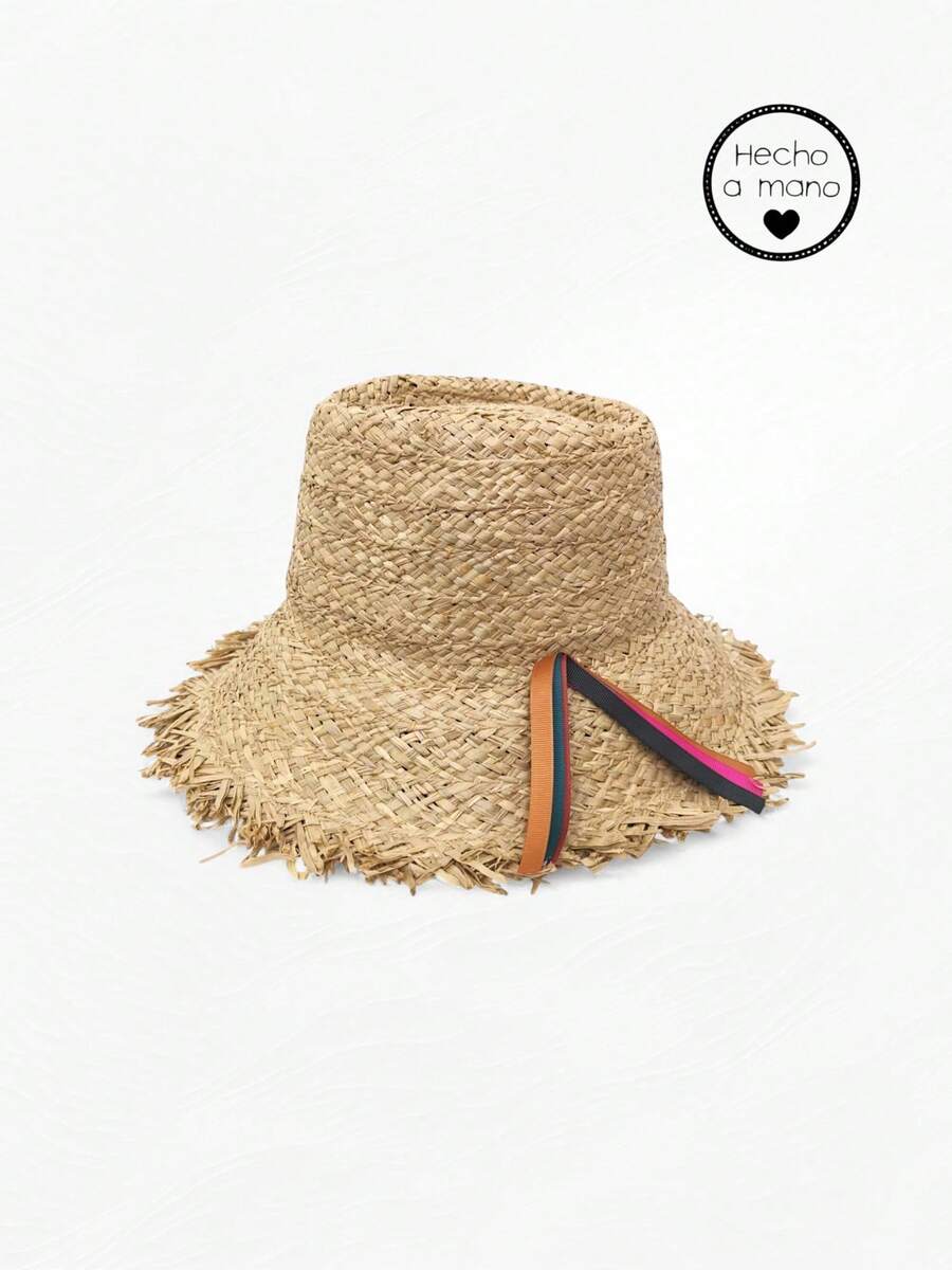 Cappello da spiaggia bohémien casual ed elegante, con fiocco a contrasto di colore solido, protezione UPF, adatto per primavera, estate e autunno - Naturale - Visualizzare 1
