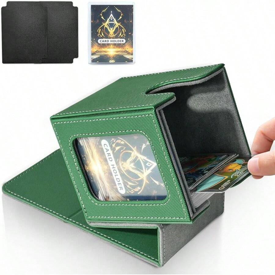 Magnetic Card Deck Box For TCG Storage, Holds 100 Double-Sleeved Cards - 綠色和灰色 - 查看 1