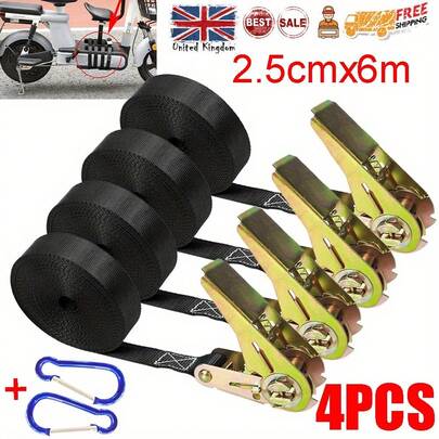 6m X 25mm Zinc Ratchet Straps Tie Down Heavy Duty Cargo Car Rack Lashing Straps